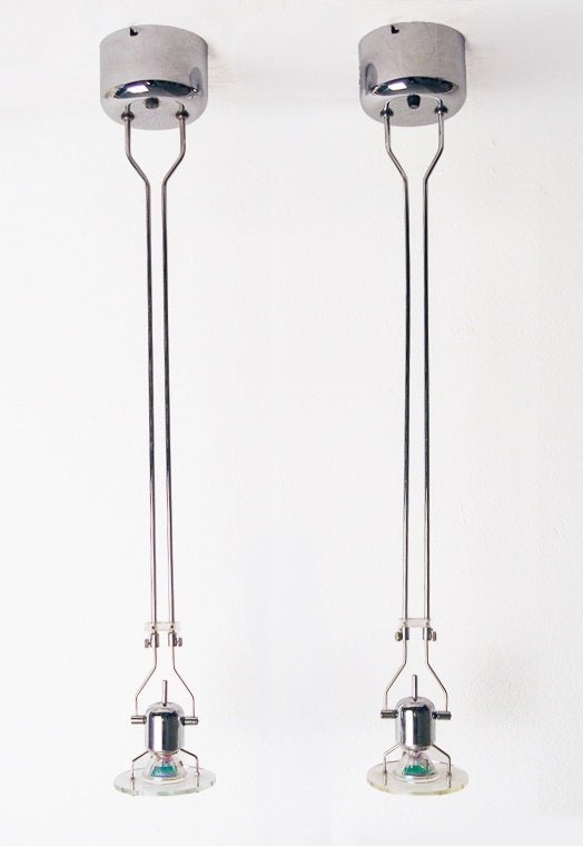 Set van 2 vintage Honsel telescopische plafondlampen - 80's, Zilver, Gebruikt, 10 cm, Design