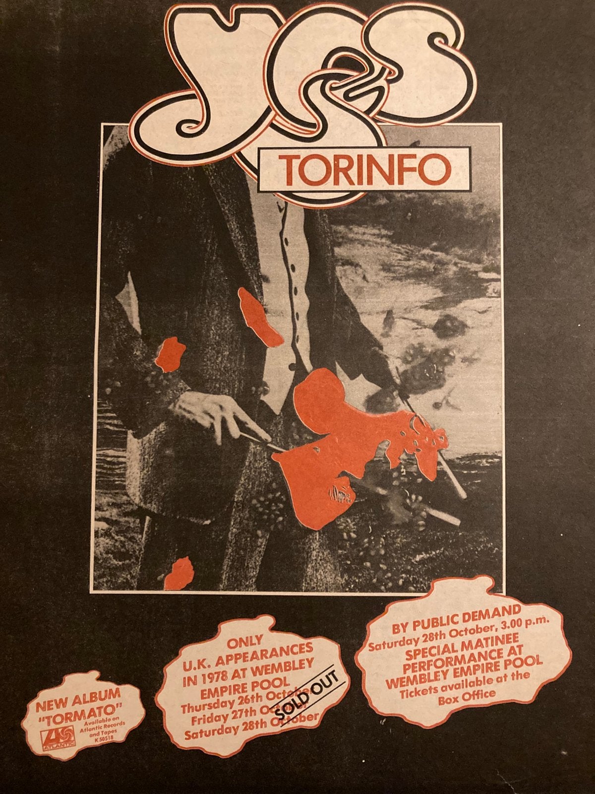 Paginagrote A3 advertentie YES Tormato tour, Cd's en Dvd's, Ophalen of Verzenden, Zo goed als nieuw