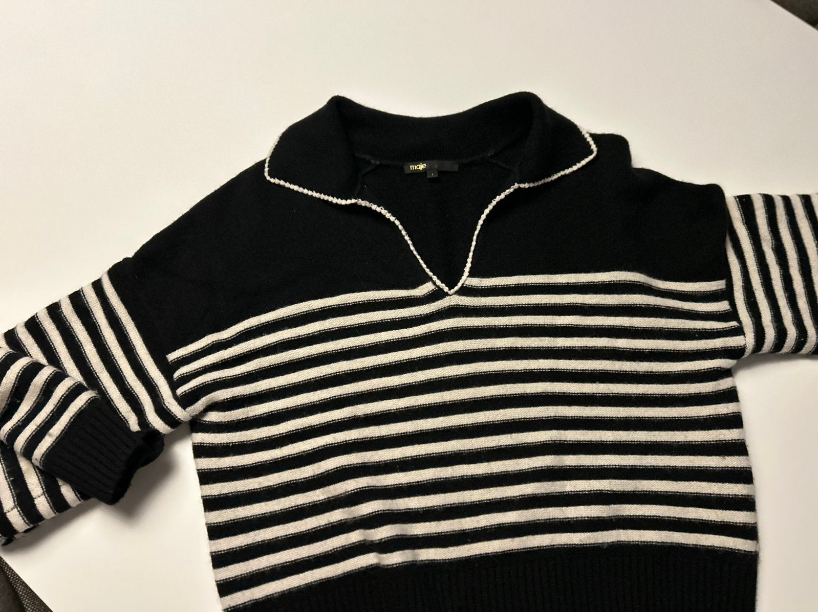 Maje gestreepte  trui, Kleding | Dames, Verzenden, Zo goed als nieuw, Maat 36 (S), Zwart