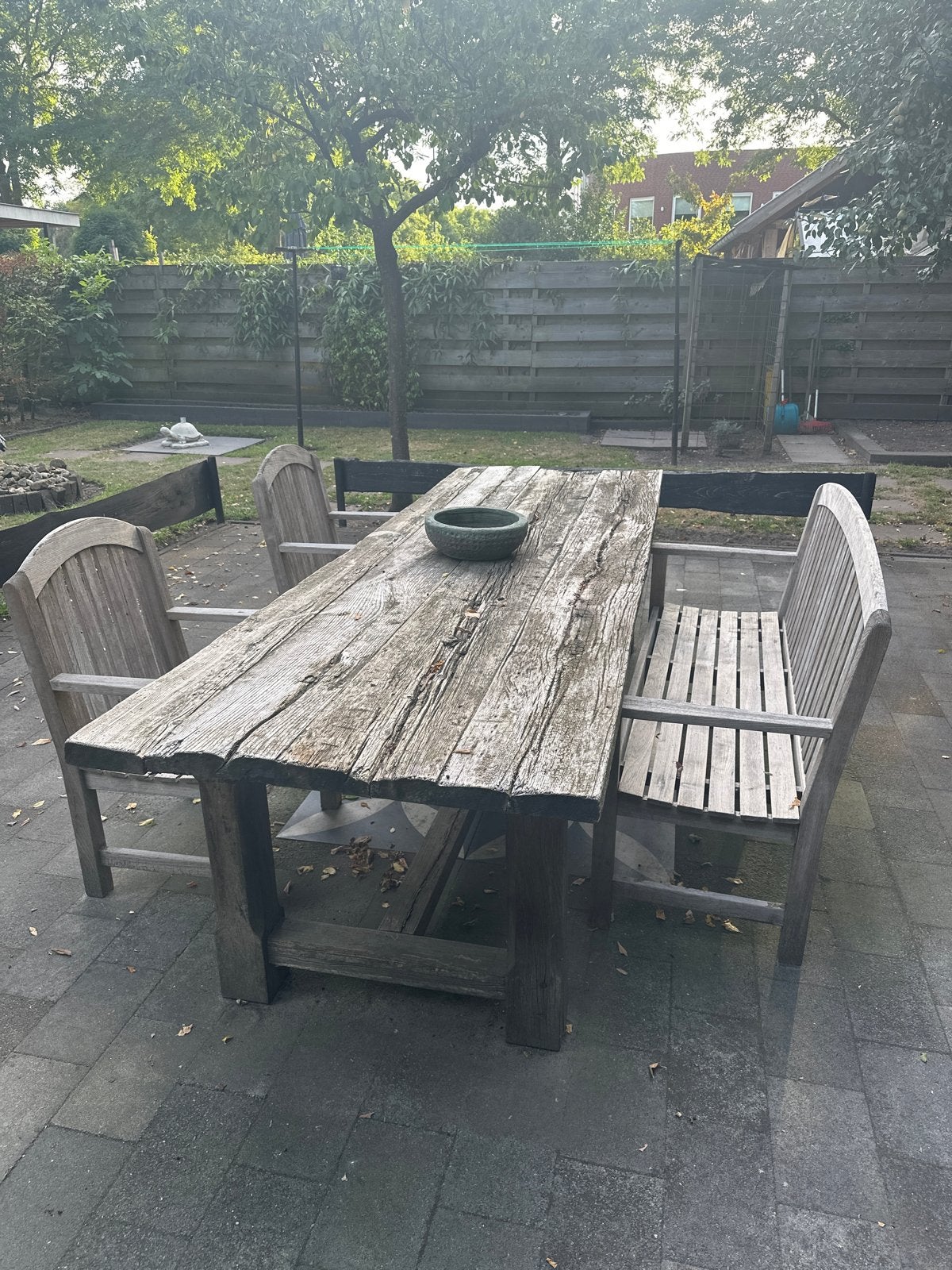 Robuuste houten tuinset met 6 zitplaatsen, Tuin en Terras, Tuinsets en Loungesets, Gebruikt, Eettafel, 6 zitplaatsen, Ophalen of Verzenden