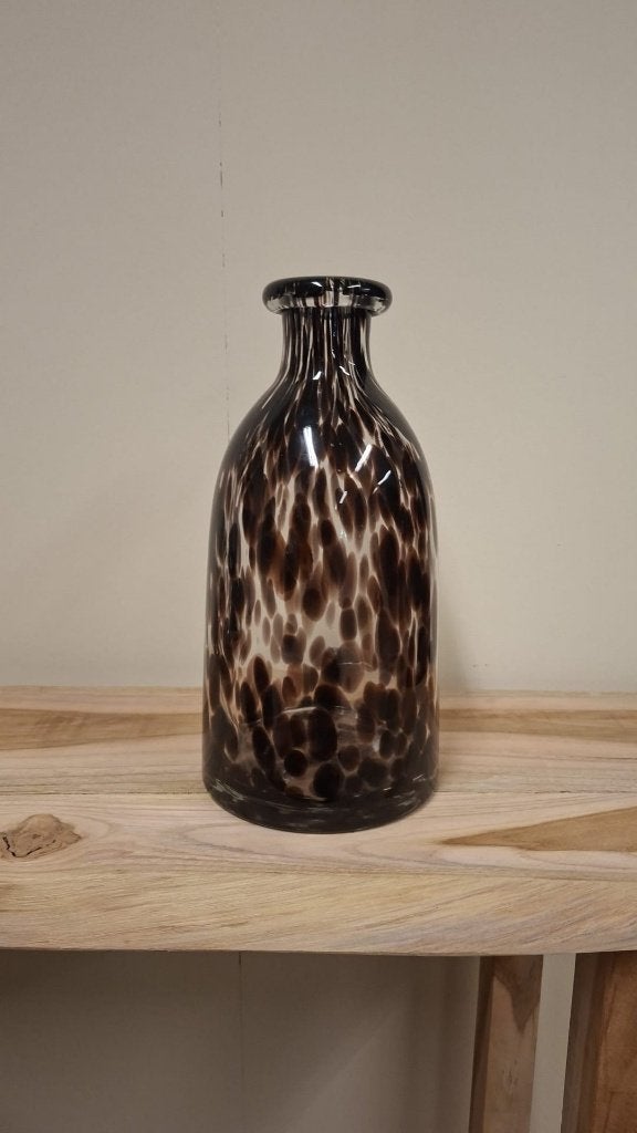 Glazen flesvaas bruin gevlekt 28 cm nieuw, Bruin, Nieuw, Glas, Ophalen