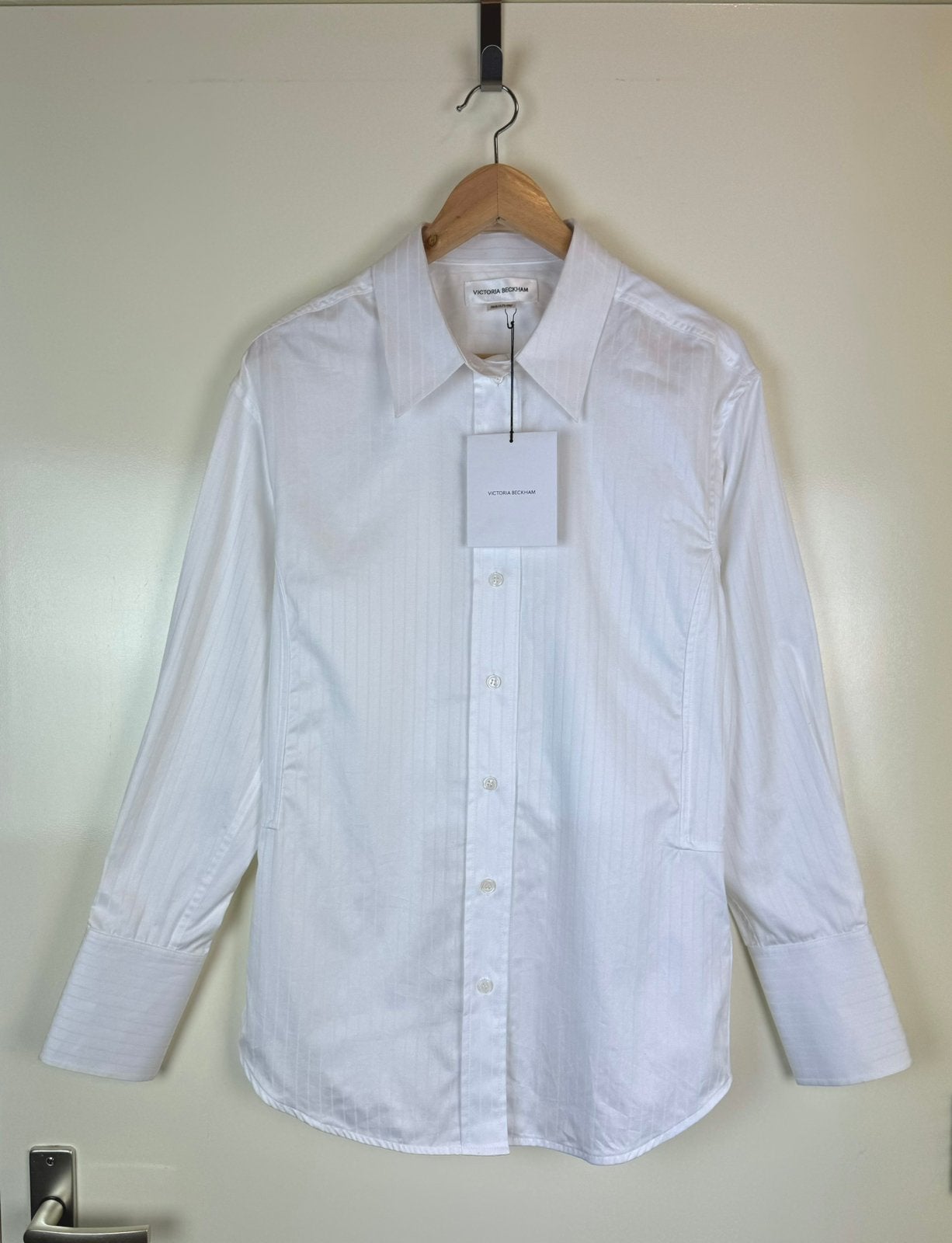 VICTORIA BECKHAM White Poplin Cotton Shirt Classic Blouse L, Ophalen of Verzenden, Zo goed als nieuw, Maat 42/44 (L), Wit