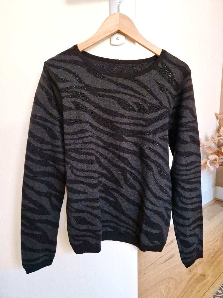 Zwarte trui met zebra print Promod maat L, Verzenden, Zwart, Maat 42/44 (L), Promod