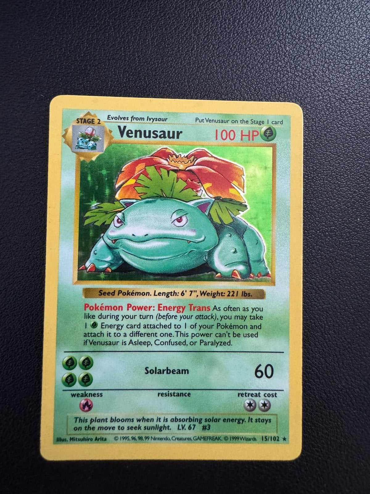Venusaur Base Set Shadowless Pokemon Kaart, Ophalen, Gebruikt, Losse kaart, Foil