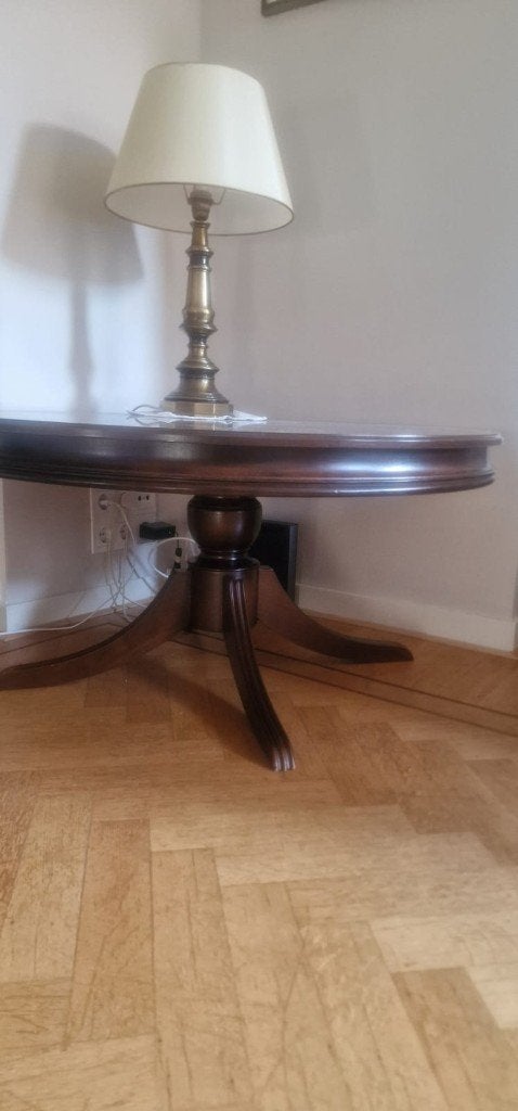 Klassieke Mahonie Salontafel / Ronde Kolompoot Tafel, Ophalen, 50 – 75, Rond, Zo goed als nieuw