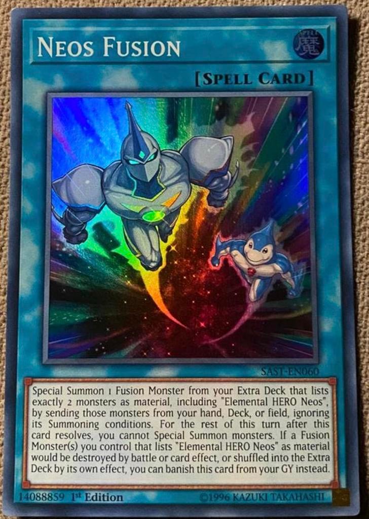 Yu-Gi-Oh! Neos Fusion SAST 1st Edition !, Ophalen of Verzenden, Zo goed als nieuw, Losse kaart, Foil