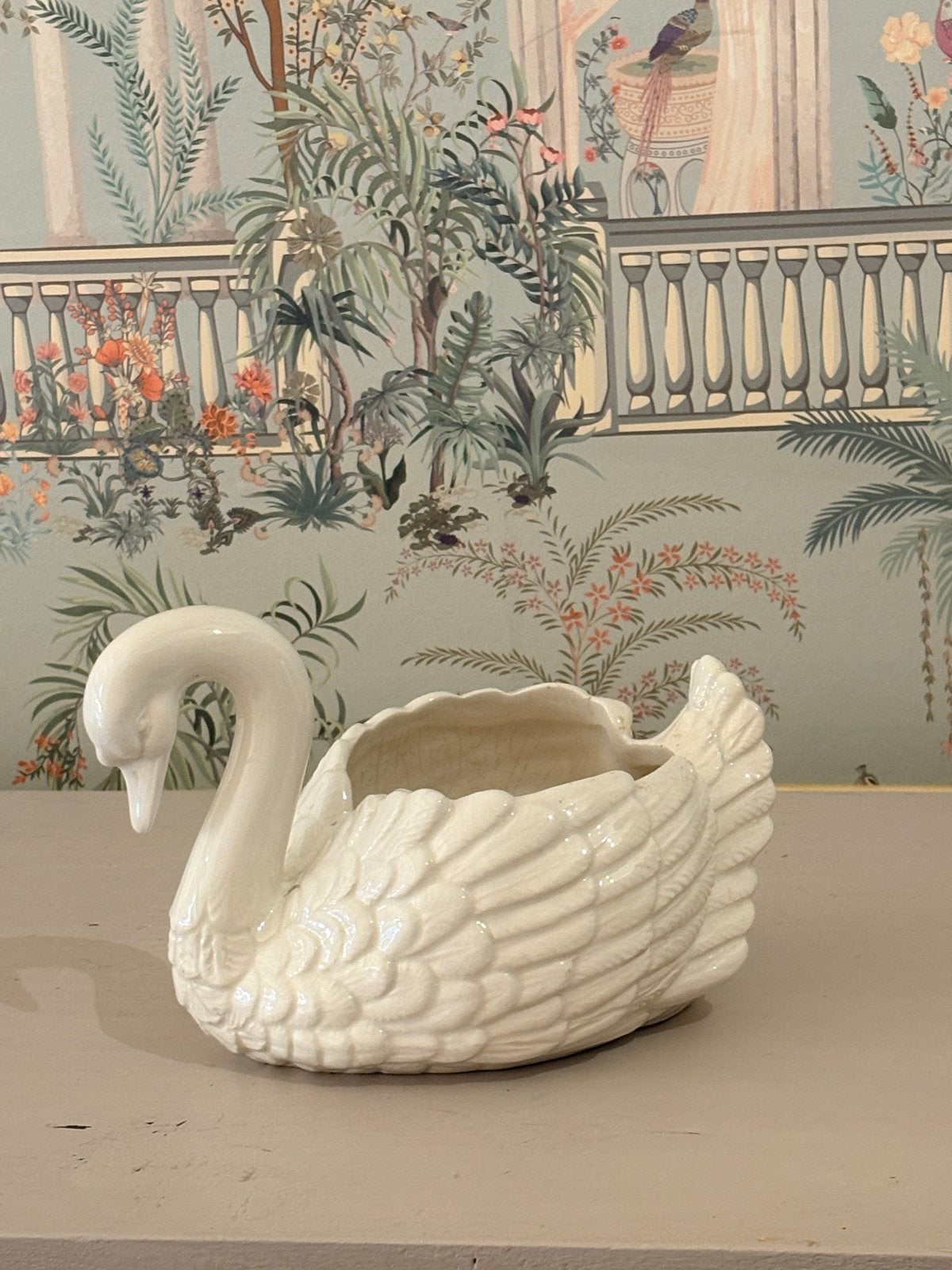 Vintage Zwaan Bloempot - Wit Keramiek - Made in Italy, Ophalen of Verzenden