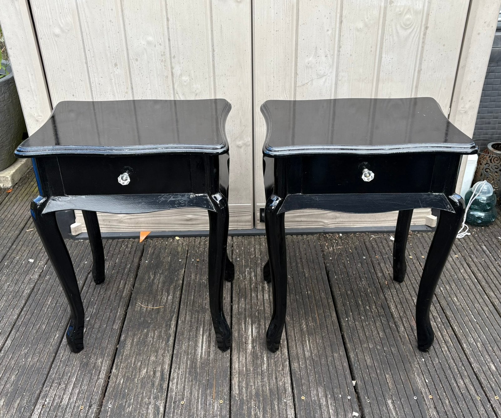 2 zwarte nachtkastjes/bijzettafels klassiek, barok, brocante, Ophalen, Gebruikt, Minder dan 45 cm, 55 tot 70 cm