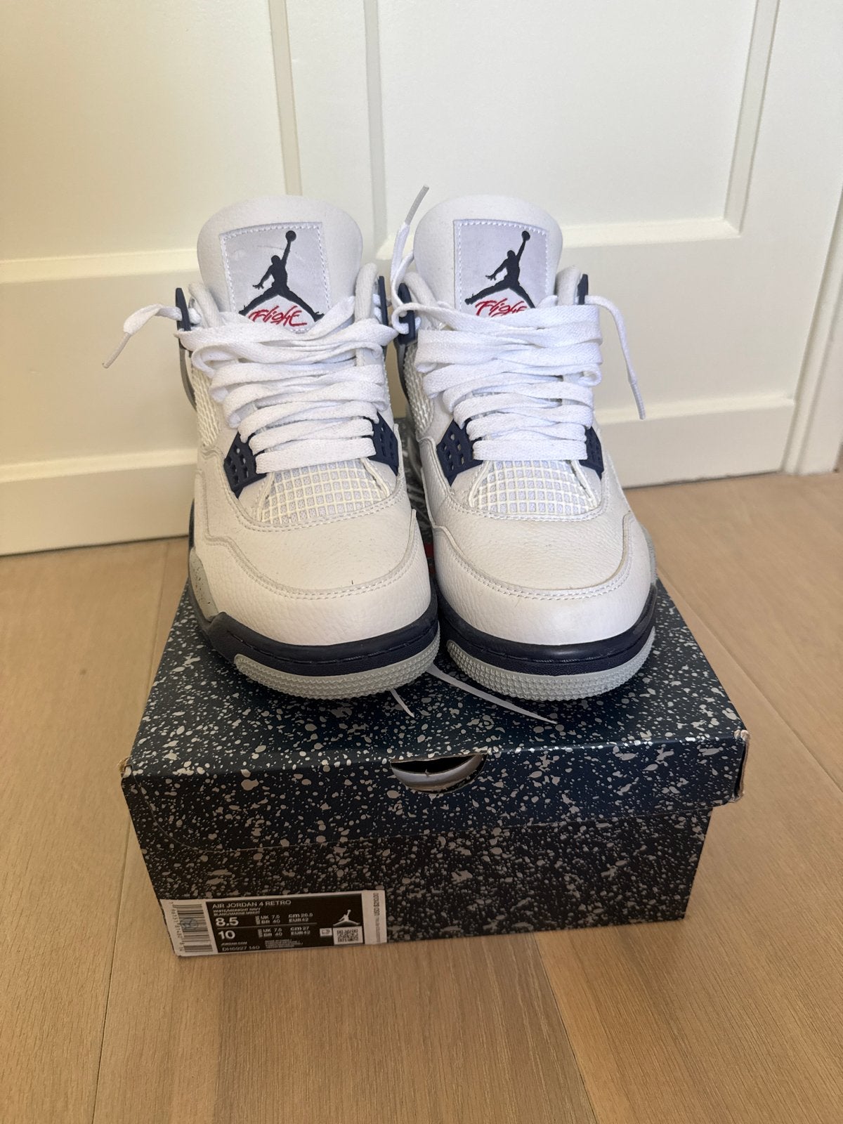 Nike Air Jordan 4 Retro Military Blue (2012), Kleding | Heren, Schoenen, Wit, Ophalen of Verzenden, Sneakers of Gympen, Zo goed als nieuw