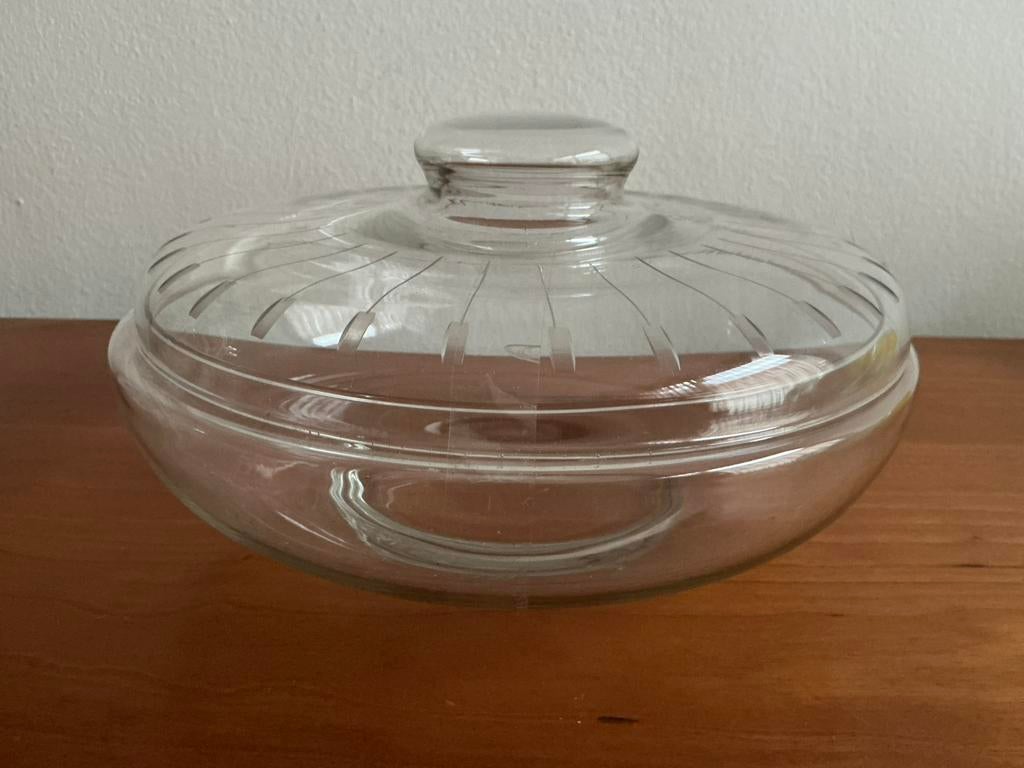 Floris Meydam: heldere dekseldoos ‘Typha’ Leerdam, ca. 1955, Ophalen of Verzenden