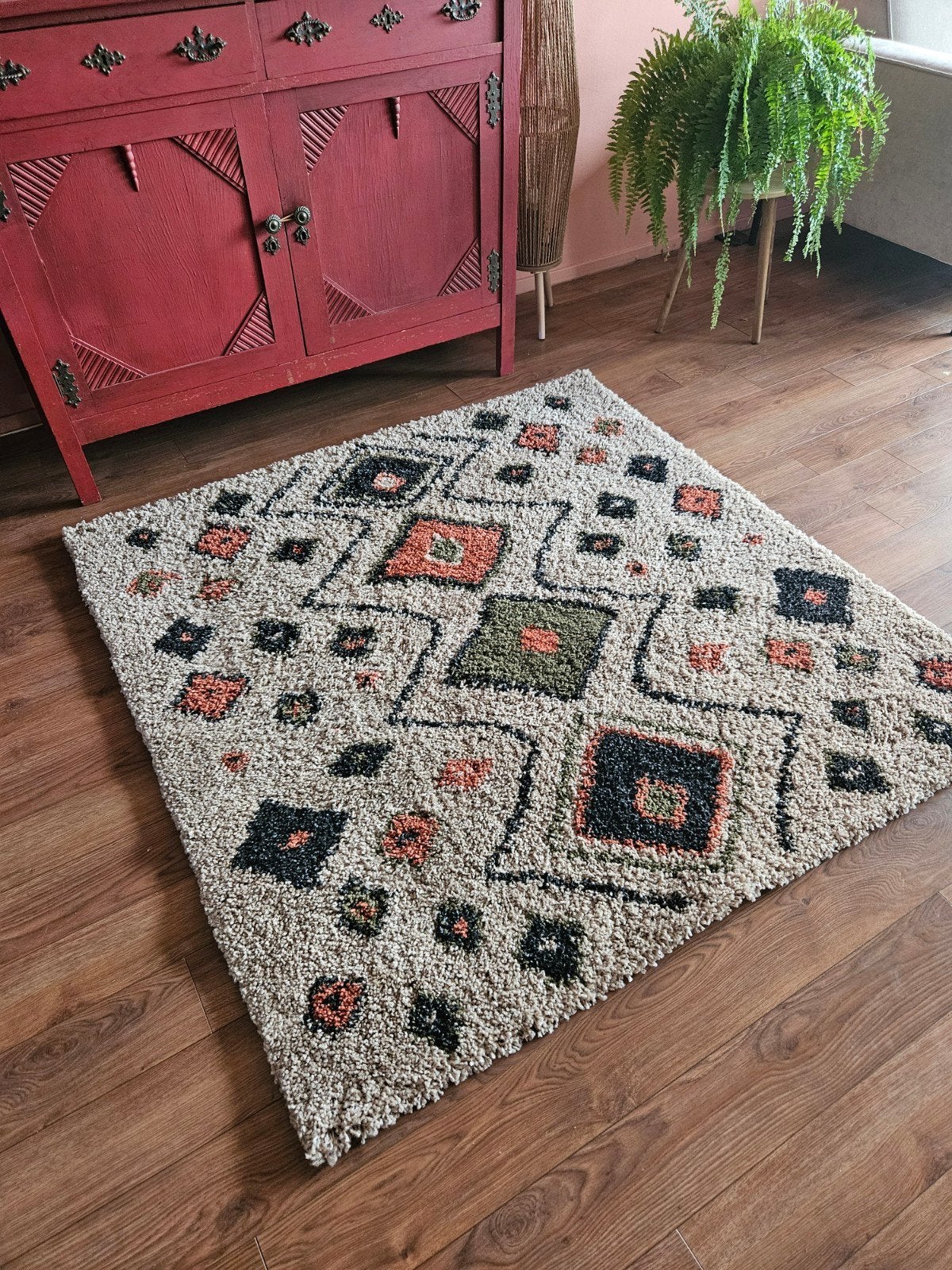 Boho, maroc, hoogpolig vloerkleed, Ophalen, Beige, Rechthoekig, 200 cm of meer