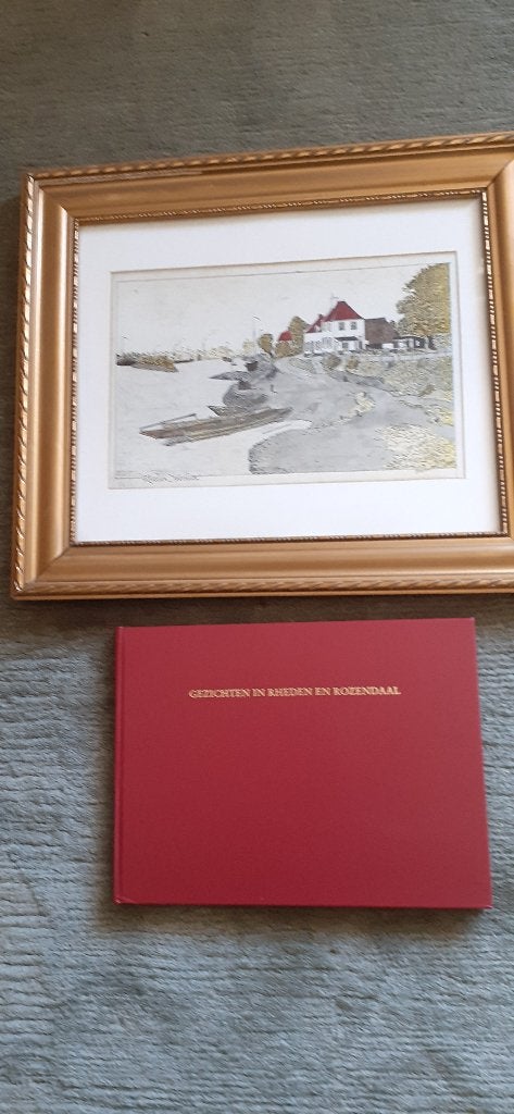 Ingekleurde Ets Veerhuis Rheden + Boek Gezichten In Rheden, Ets, Stadsgezicht, Ophalen of Verzenden, 44 cm