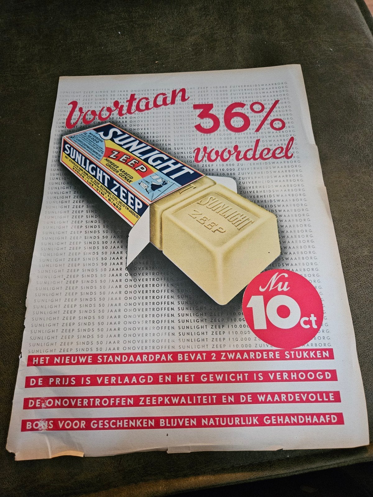 Vintage Sunlight Zeep Reclame - 36% Voordeel, Verzamelen, Ophalen of Verzenden, Knipsel(s)