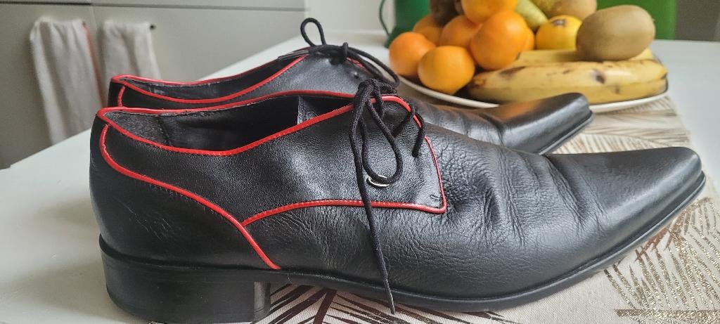 Pepe Milan leer mt 45 zwart met rood 20e, Zwart, Pepe milan, Ophalen of Verzenden, Gedragen