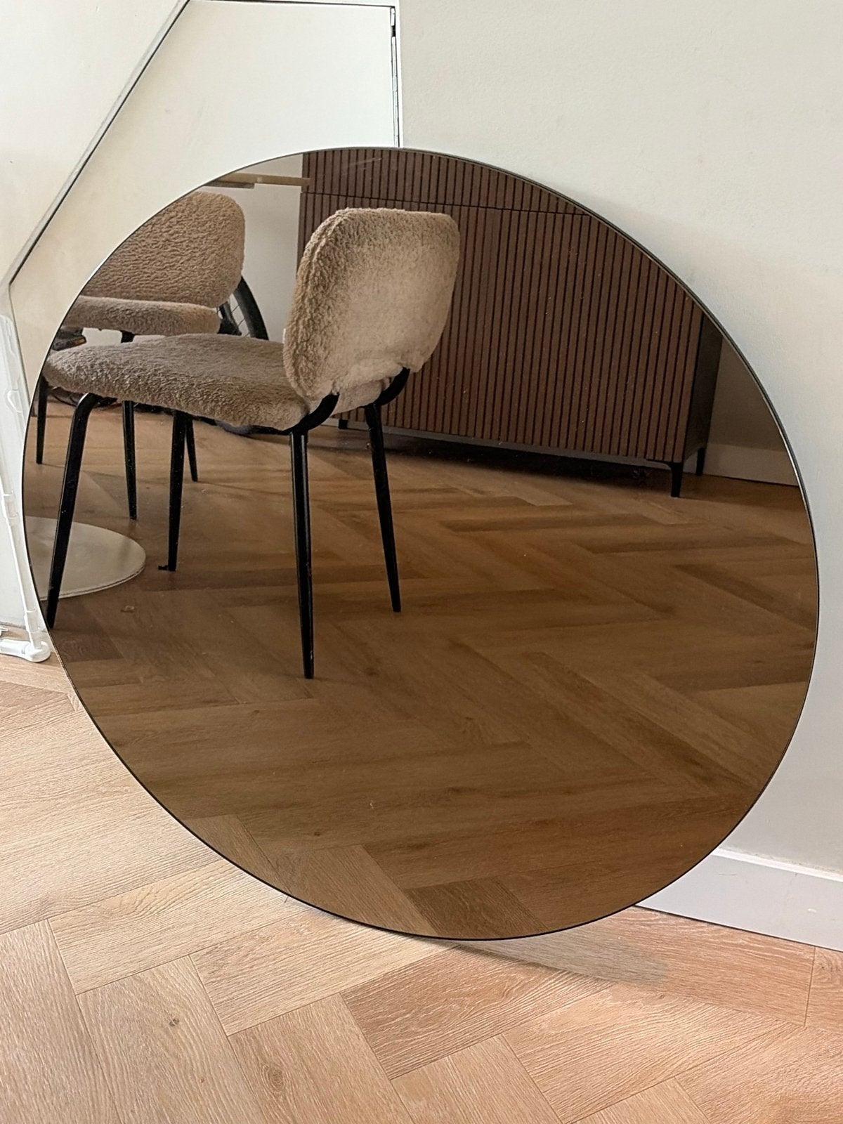 Zware ronde spiegel 79cm diameter - Donker brons, Ophalen, Rond, Zo goed als nieuw, 75 tot 100 cm
