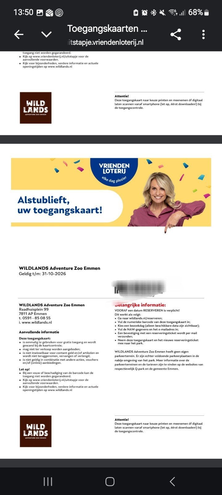 4 Wildlands tickets, Tickets en Kaartjes, Drie personen of meer, Ticket of Toegangskaart