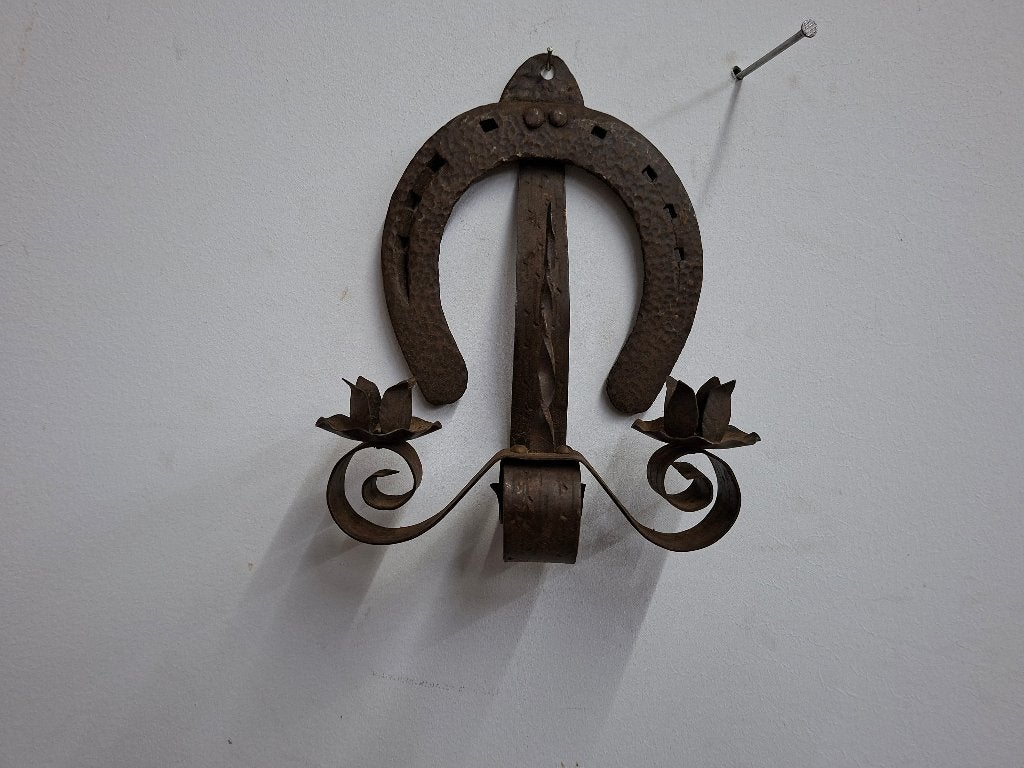 vintage wandkandelaar voor 3 kaarsen, Ophalen of Verzenden, Koper of Brons
