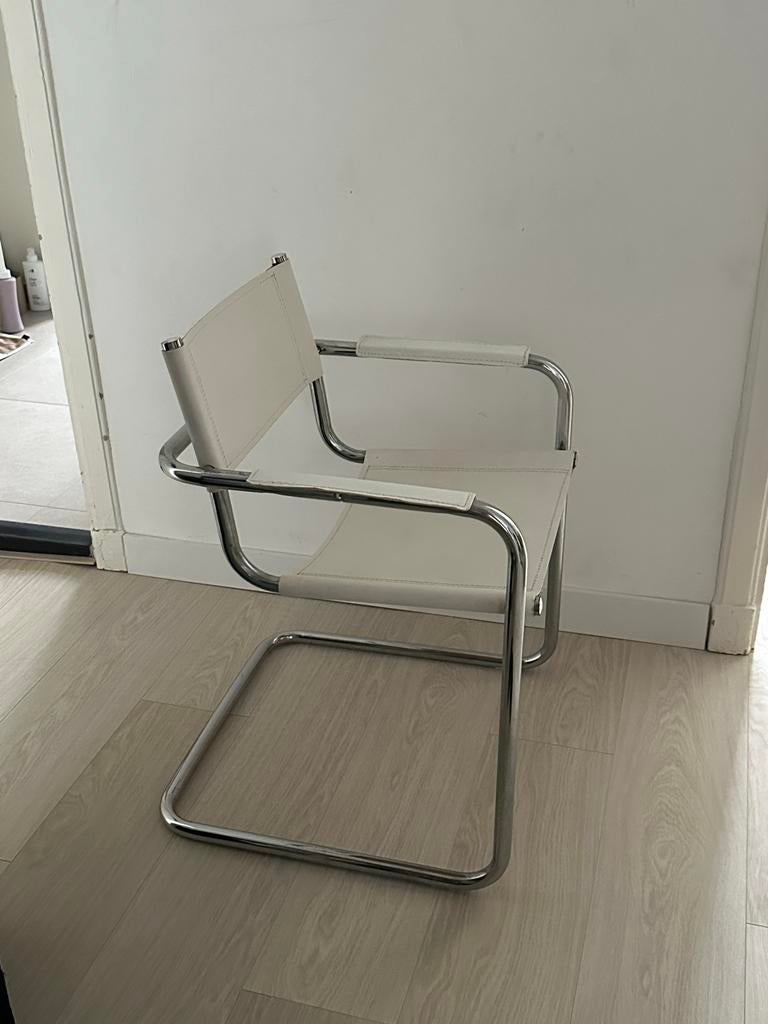 Design stoel wit leer en chroom - Bauhaus/Marcel Breuer, Huis en Inrichting, Stoelen, Ophalen, Wit, Leer, Zo goed als nieuw
