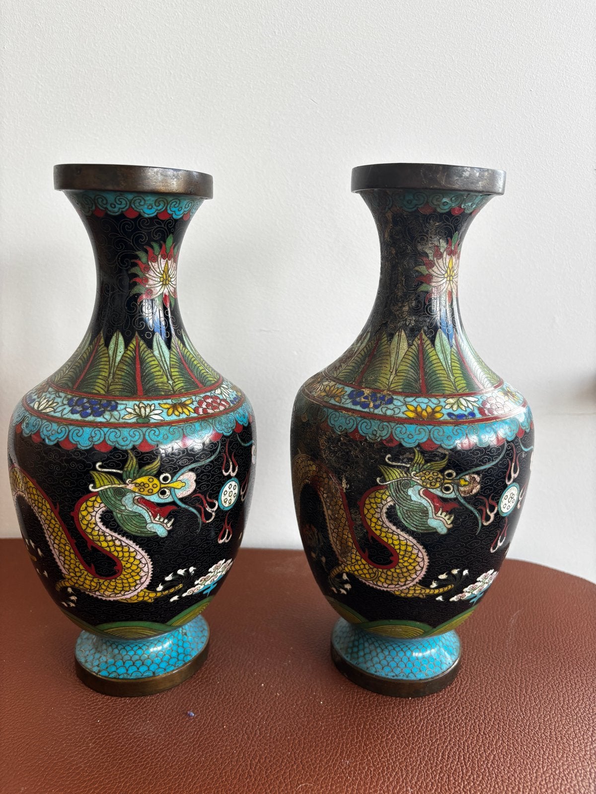 Antieke Chinese Cloisonné Draken Vazen - Set van 2, Ophalen of Verzenden