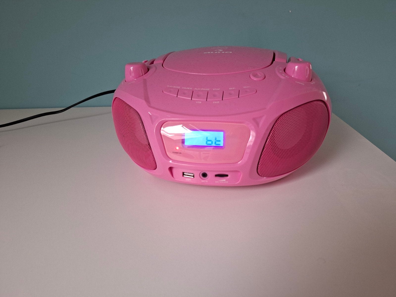 Roze draagbare CD-speler met radio, Bluetooth en discolampen, Ophalen, Gebruikt, Jongen of Meisje