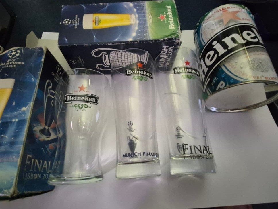 Heineken Champions League Glazen - München & Lissabon, Ophalen of Verzenden, Gebruikt, Gebruiksvoorwerp
