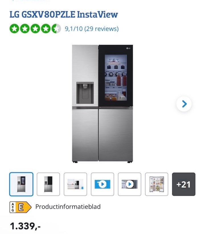 LG Koelkast te koop, 200 liter of meer, Ophalen, Zo goed als nieuw, 160 cm of meer