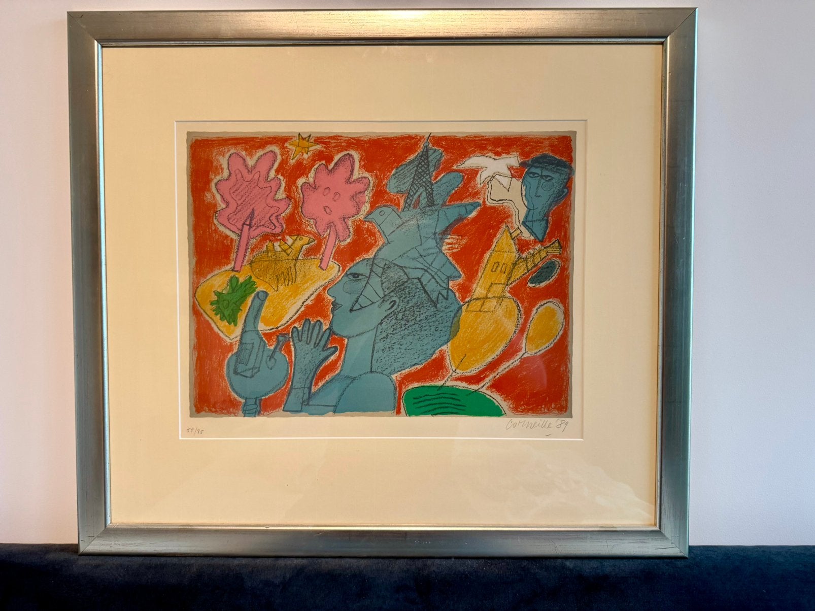 Corneille – La dame et l’oiseau bleu (1989) – litho 55/85, Antiek en Kunst, Ophalen, Personages en Fantasiefiguren, Lithografie