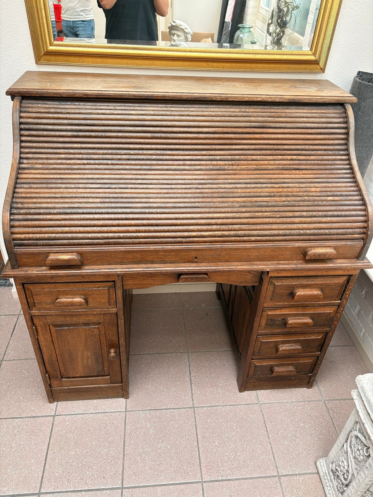 Vintage Rolltop Bureau Dressoir - Eikenhout, Ophalen