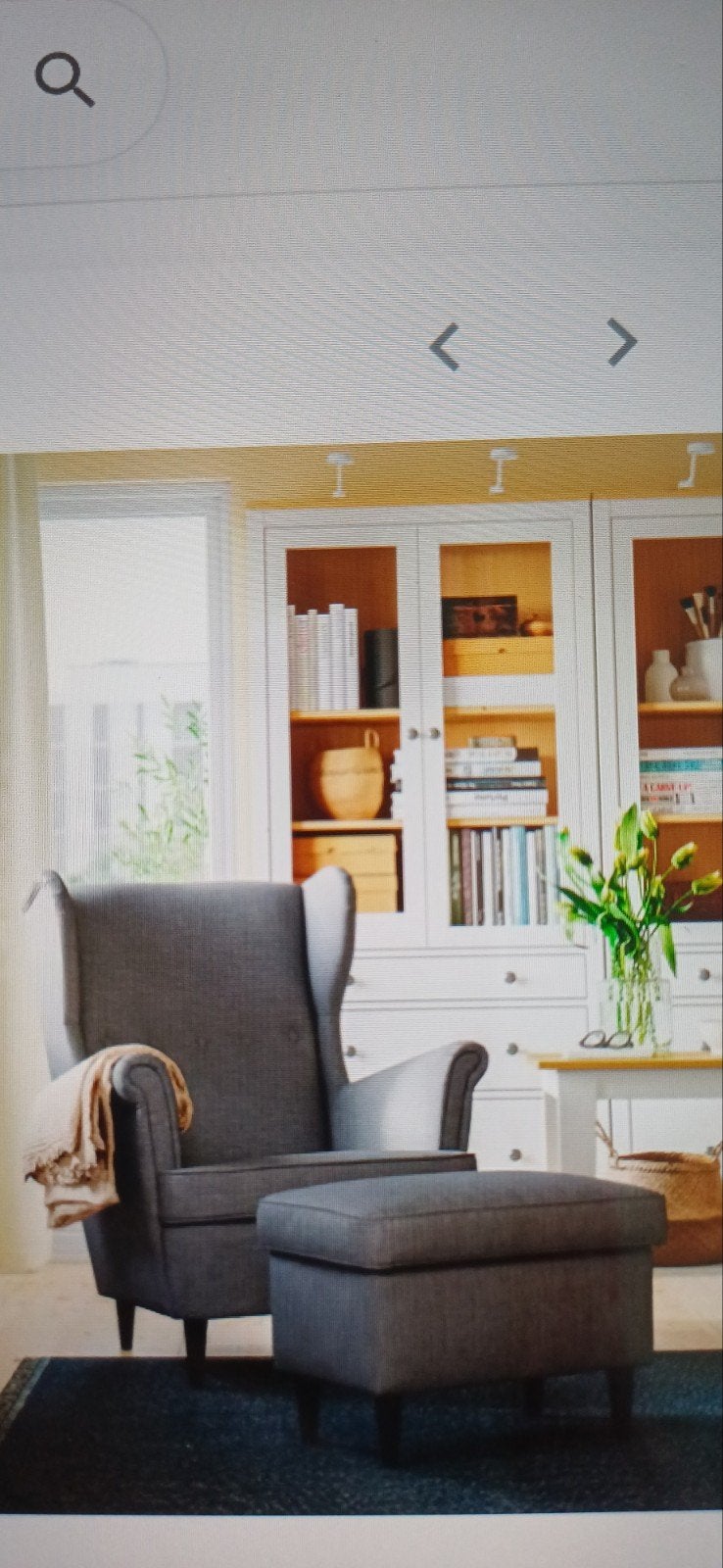 IKEA Strandmon oorfauteuil met voetenbank - Donkergrijs, Modern, Scandinavisch, 75 tot 100 cm, Ophalen of Verzenden, Zo goed als nieuw