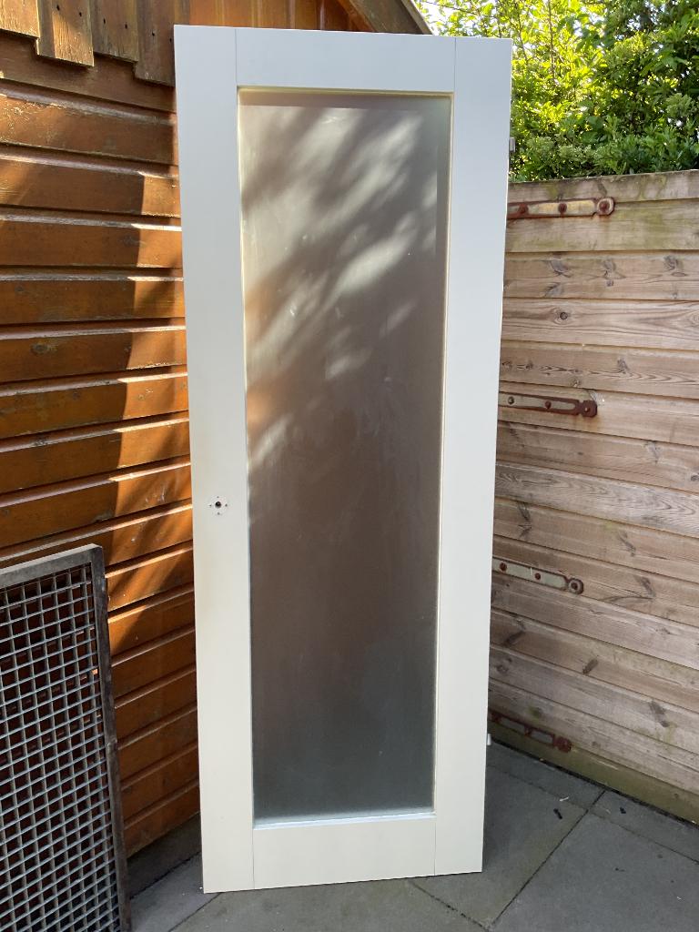 Opdekdeur 210x73 met matglas, Ophalen, Gebruikt, Minder dan 80 cm, Binnendeur