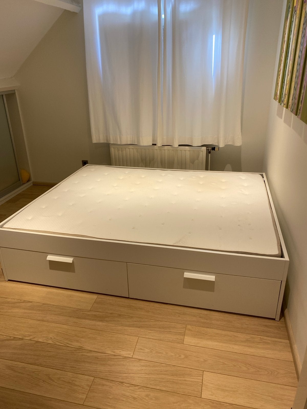 Ikea bed 160 cm met 4 lades, lattenbodem en topper, Ophalen, Wit, Tweepersoons, Zo goed als nieuw