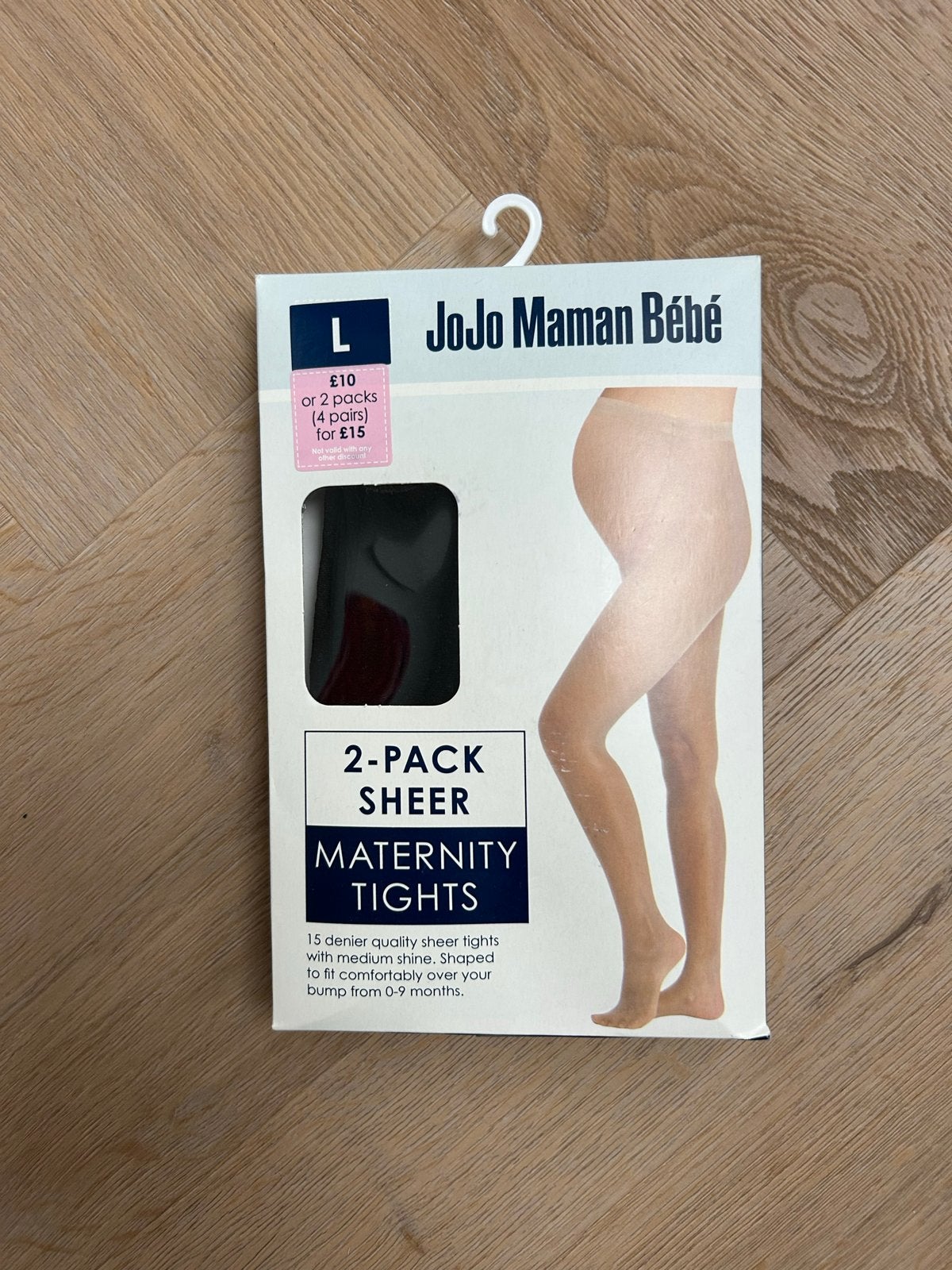 JoJo Maman Bébé 2-pack Sheer zwart Zwangerschapspanty Maat L, Overige typen, Zwart, Maat 42/44 (L), Nieuw