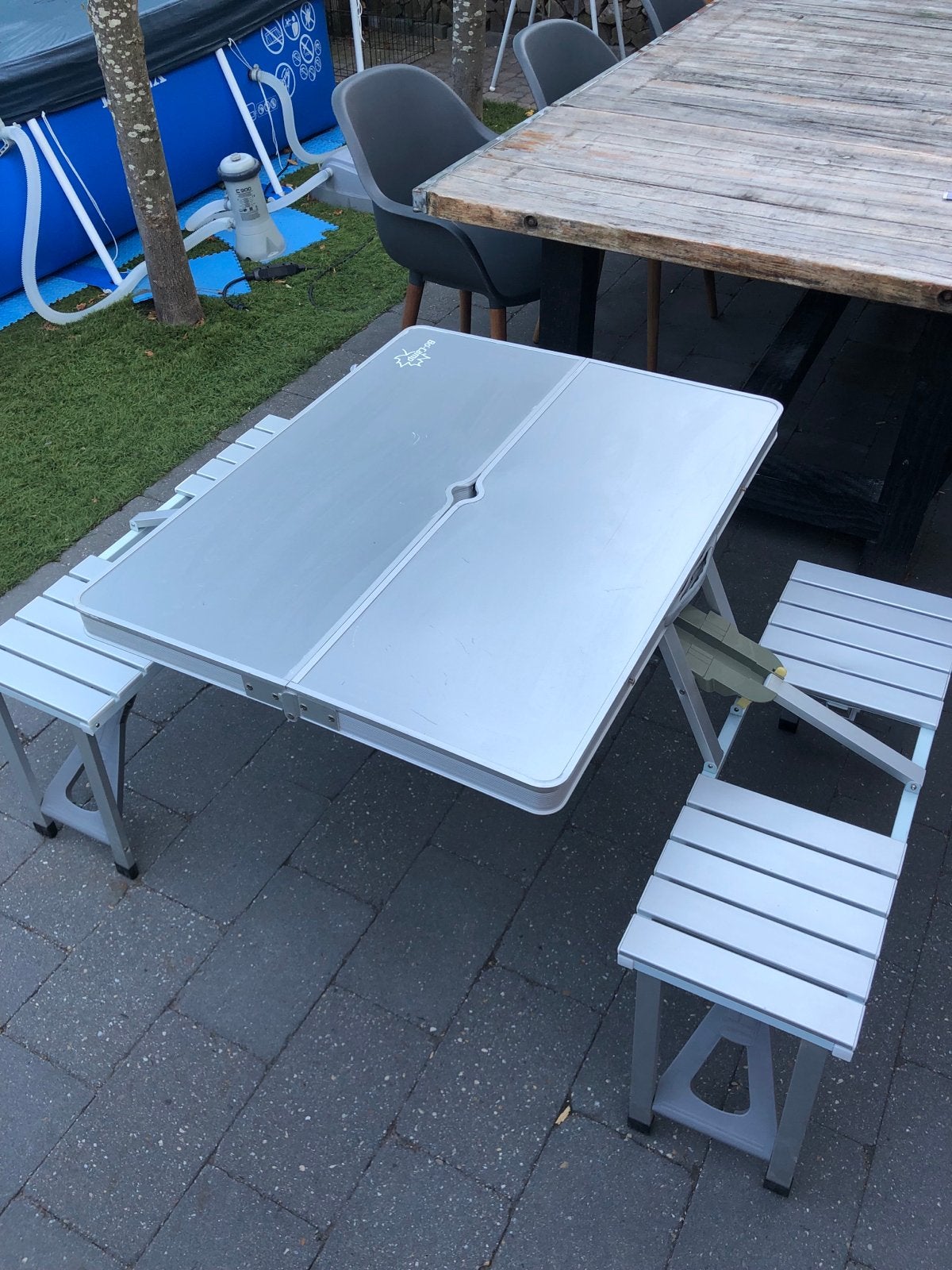 Opvouwbare campingtafel met bankjes - BoCamp, Ophalen, Zo goed als nieuw, Campingtafel