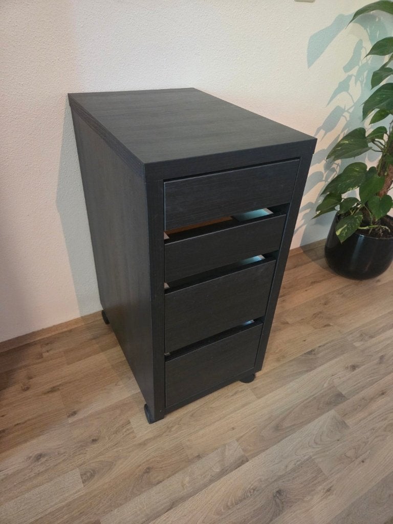Ladenblok op wieltjes – zwartbruin – 4 lades, Huis en Inrichting, Kasten | Ladekasten, Ophalen, Minder dan 50 cm, Gebruikt, 3 of 4 laden
