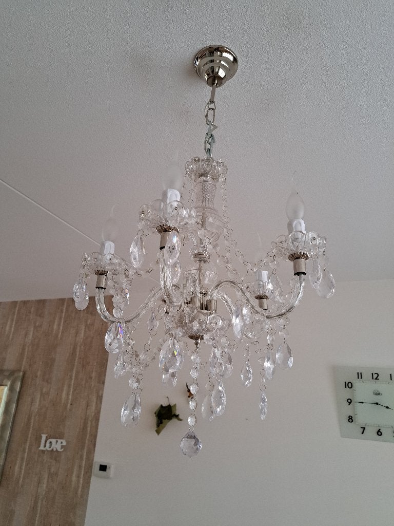Plafond hanglamp met hangertjes., Huis en Inrichting, Ophalen, Gebruikt, Kunststof, E14 (klein)