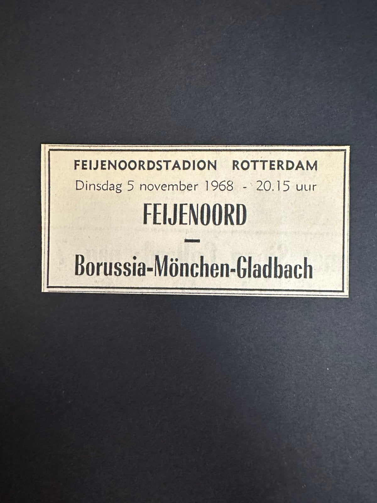 Voetbal reklame Feyenoord Borussia Mönchengladbach 1968, Verzamelen, Ophalen of Verzenden, 1960 tot 1980, Tijdschrift