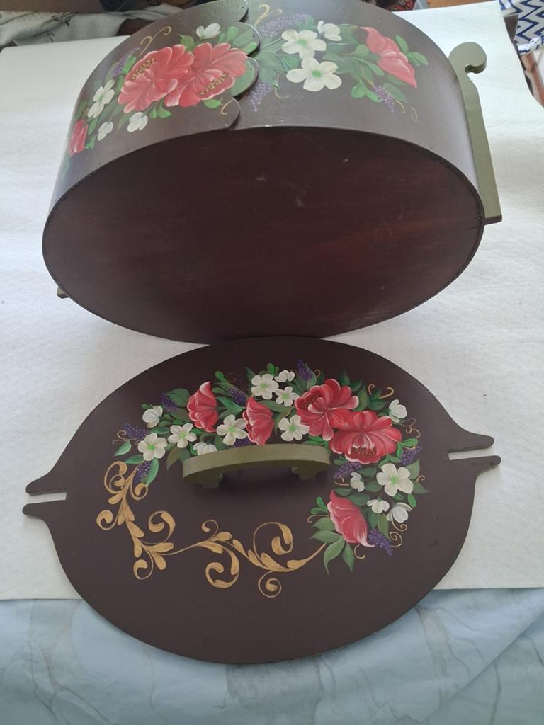 Vintage houten naaidoos met bloemmotief, Antiek en Kunst, Ophalen of Verzenden