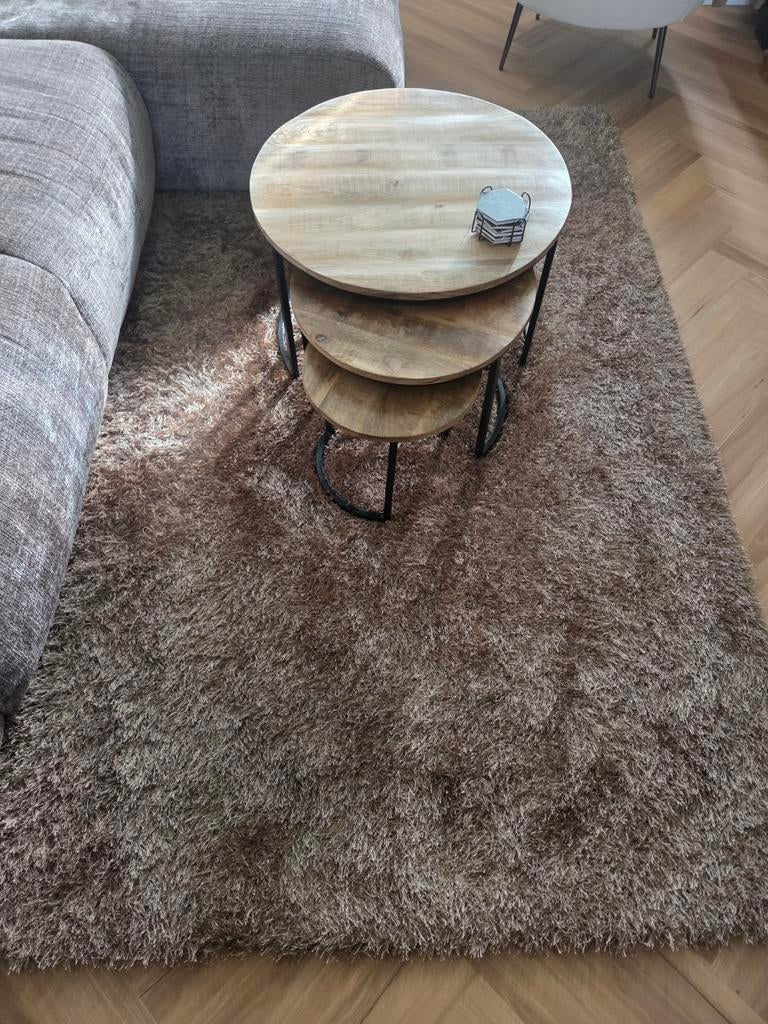 Vloerkleed hoogpolig taupe, Ophalen, 150 tot 200 cm, 200 cm of meer, Zo goed als nieuw