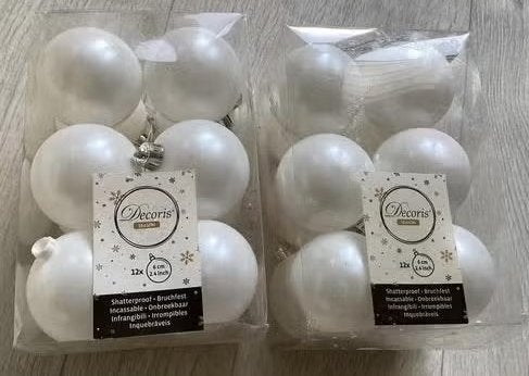 Witte kerstballen 12 of 24 stuks, Ophalen of Verzenden, Nieuw