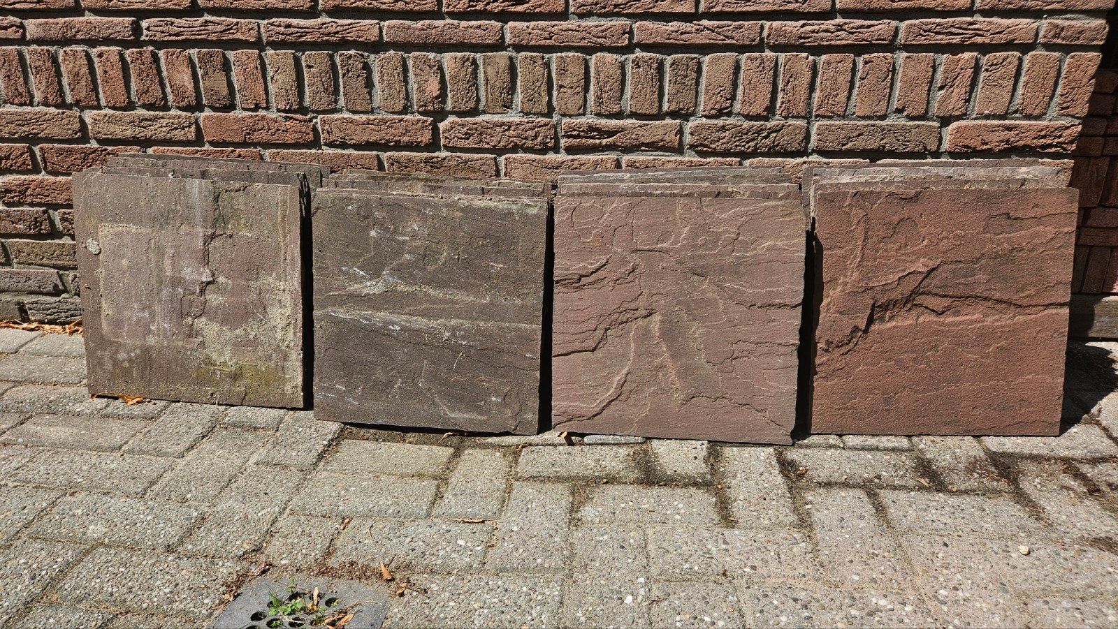 Rode natuursteen terrastegels: 40x40 cm, ca 6 m2, Tuin en Terras, Tegels en Klinkers, Ophalen, Gebruikt, Natuursteen, Terrastegels
