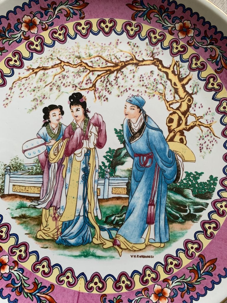 Chinese Wandplaat met Traditionele Scène V.V. Carraresi, Antiek en Kunst, Ophalen of Verzenden