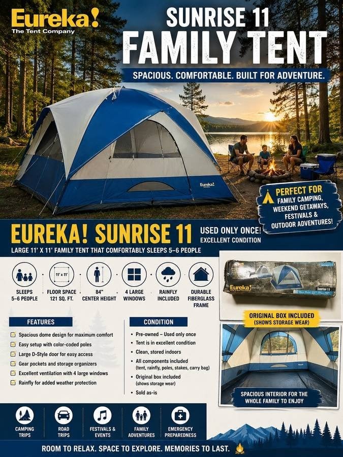 Eureka Sunrise 11 Familietent met Stahoogte - Compleet, Ophalen of Verzenden