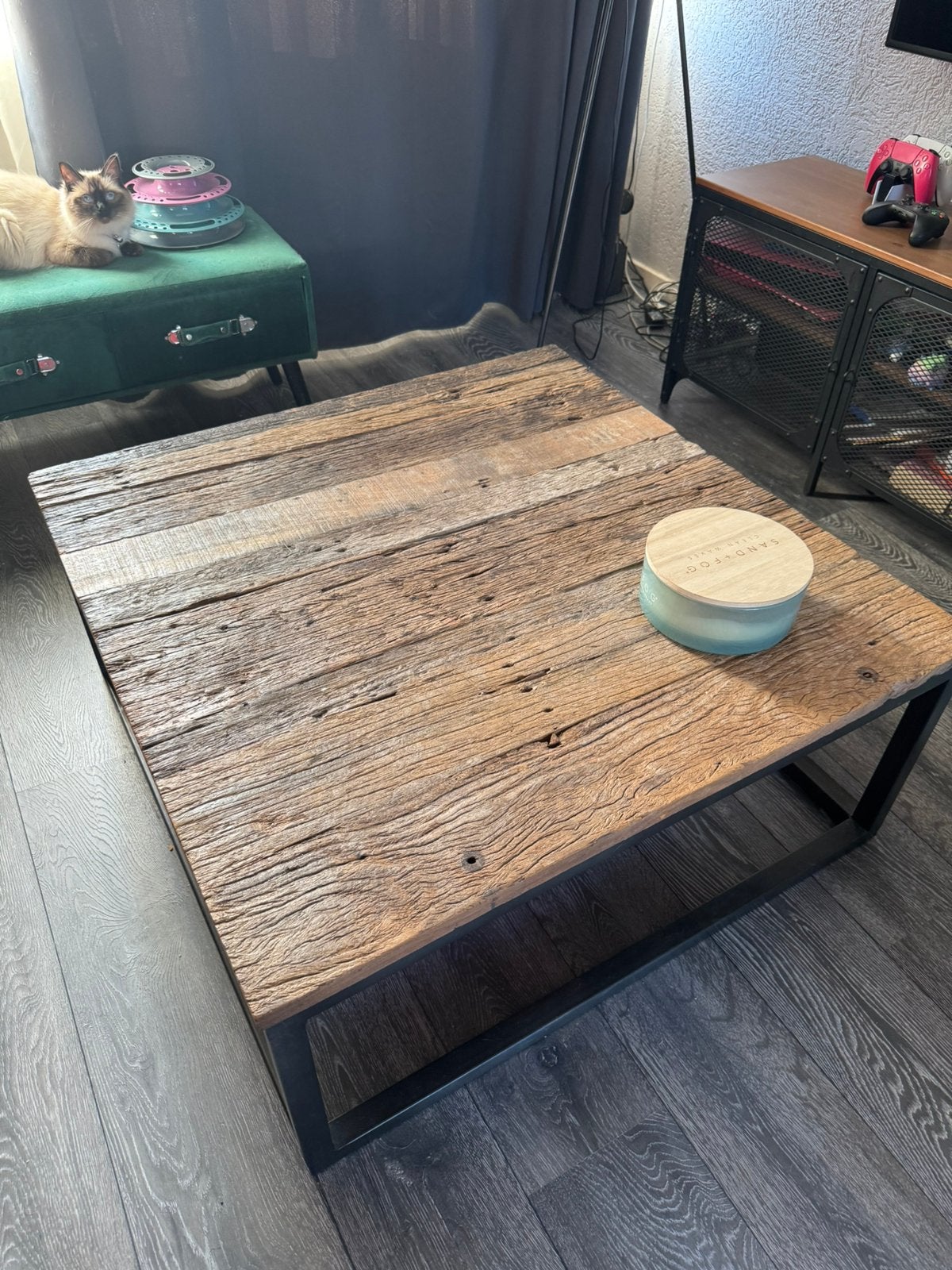 Industriele salontafel 91x91x40, Ophalen, Gebruikt, 50 tot 100 cm, 50 tot 100 cm