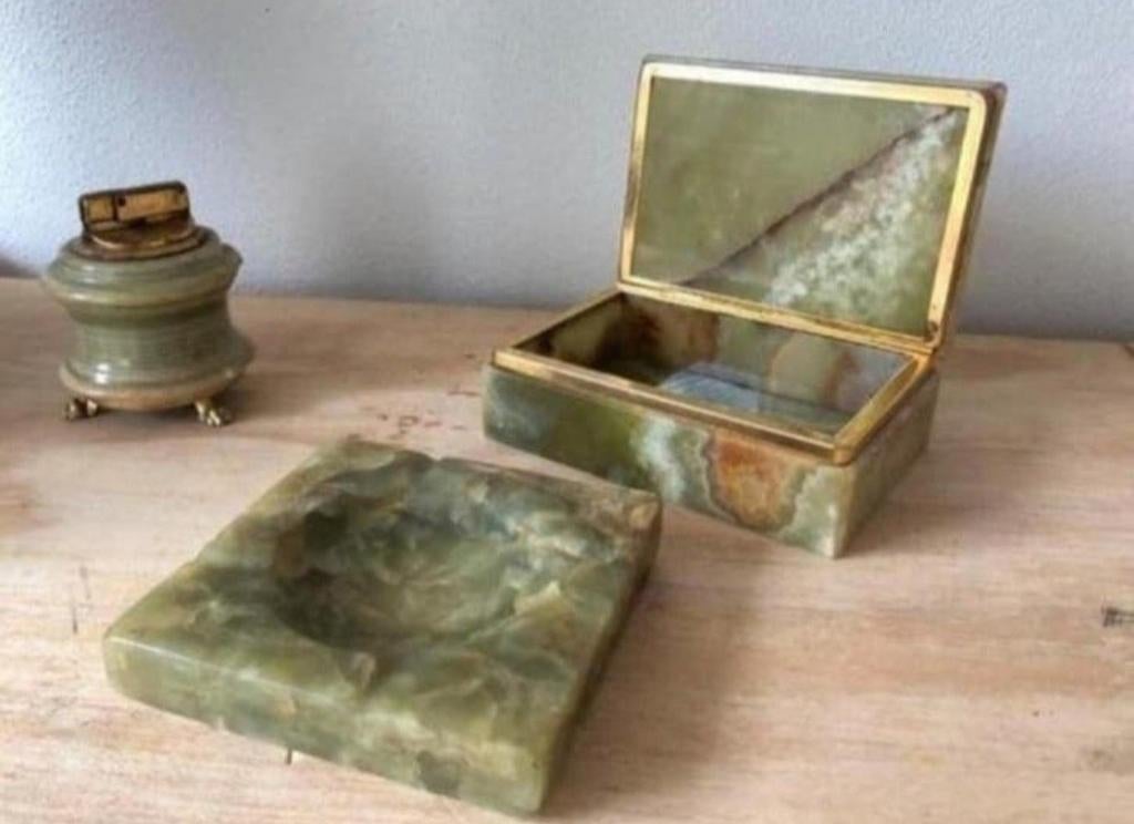 Vintage groen Onyx sigaren doos asbak aansteker jaren 60, Ophalen of Verzenden