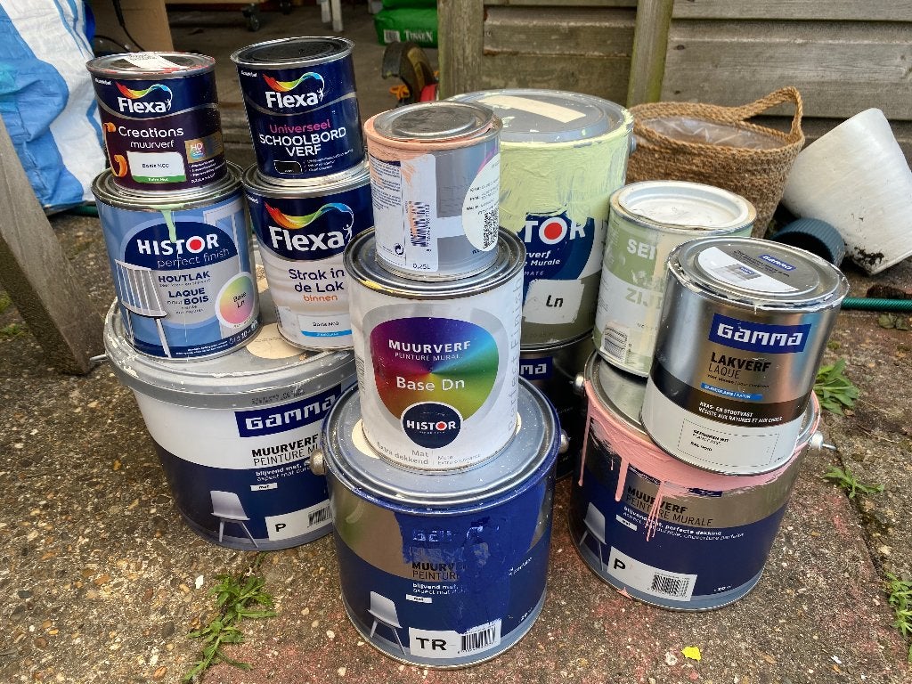 Muurverf en lak, diverse kleuren, Ophalen, Gebruikt, Overige kleuren, Verf