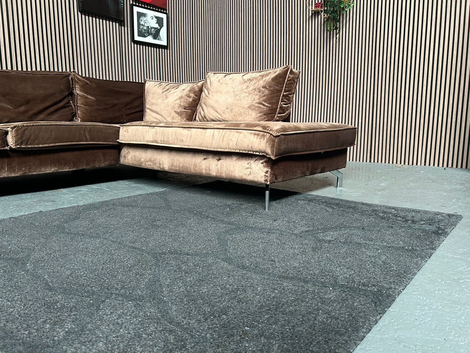 GRATIS LEVERING Velvet Hoekbank Bruin 254X225 GEREINIGD, 250 tot 300 cm, Bruin velvet hoekbank, Hoekbank, Ophalen of Verzenden