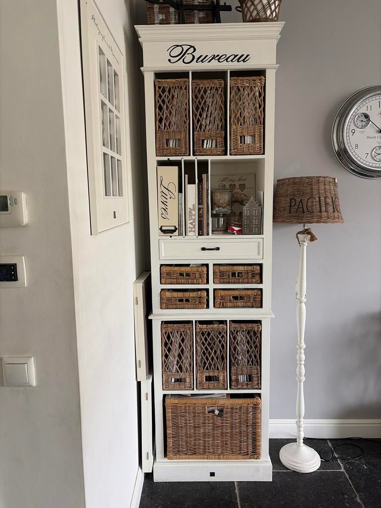Bureau kast met rieten manden Riviera Maison, Ophalen, Gebruikt, 200 cm of meer, 50 tot 100 cm