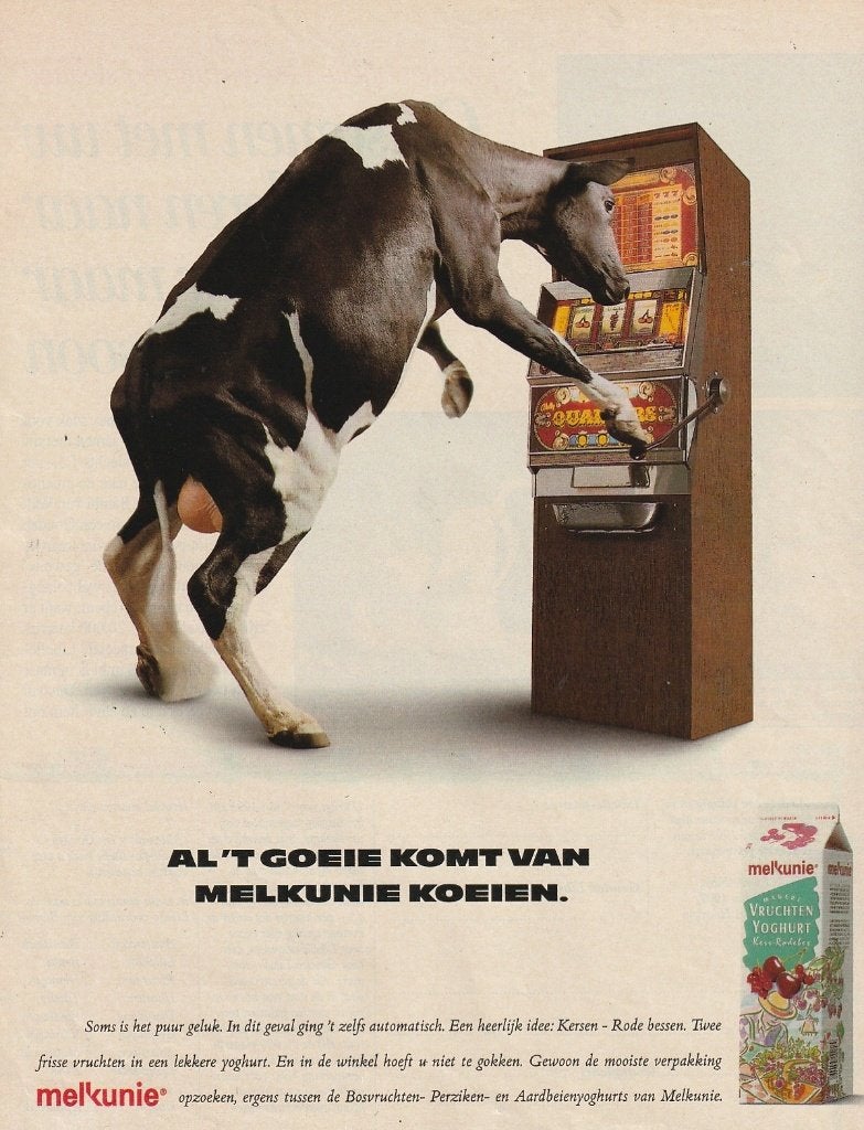 Retro reclame 1993 Melkunie zuivel melk koe jukebox, Verzamelen, Verzenden, Overige typen
