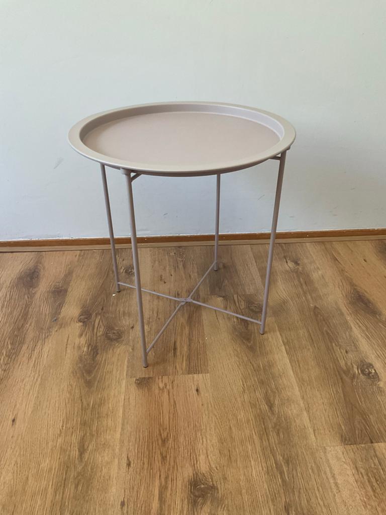 Metalen bijzettafel oud roze, Huis en Inrichting, Minder dan 55 cm, Gebruikt, Metaal of Aluminium, Rond