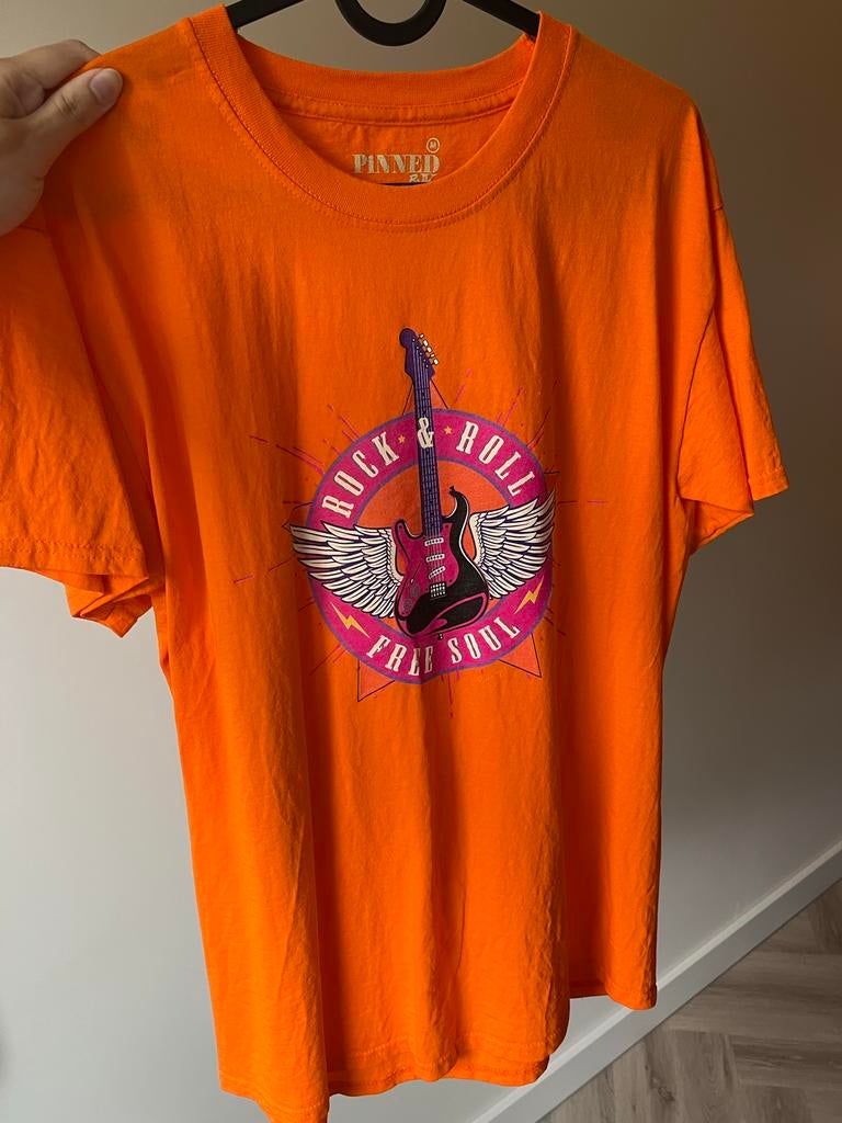 Oranje Koningsdag T-shirt 'Rock & Roll Free Soul' Maat M, Ophalen of Verzenden, Gedragen, Maat 48/50 (M), Oranje